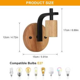 Pheashine Stylish Wall Light 2-Pack E27 Wood & Metal Sconce With Light Bulb in Brown - thumbnail 4
