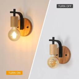 Pheashine Stylish Wall Light 2-Pack E27 Wood & Metal Sconce With Light Bulb in Brown - thumbnail 6