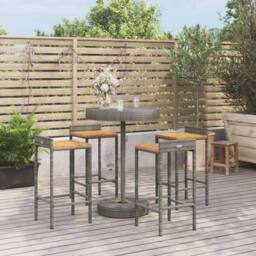 Berkfield Home 5 Piece Garden Bar Set Grey Poly Rattan&Solid Wood Acacia - thumbnail 2