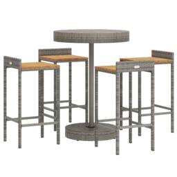 Berkfield Home 5 Piece Garden Bar Set Grey Poly Rattan&Solid Wood Acacia - thumbnail 3