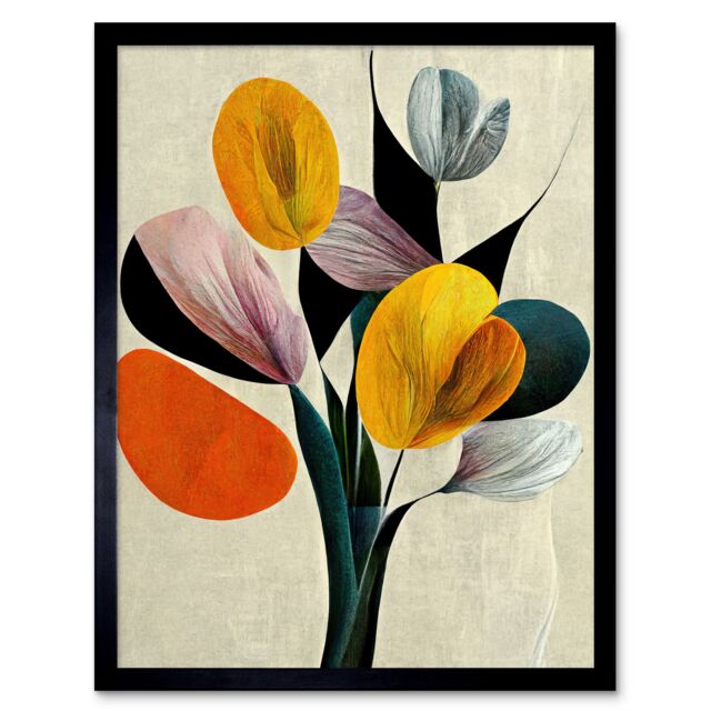 "Artery8 Wall Art Print Summer Flowers Floral Bouquet Bold Abstract Boho Art Framed in Black - Size: W12"" x H16""" - image 1