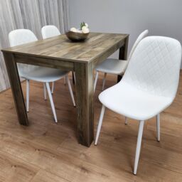 KOSY KOALA Rustic Effect Wooden Dining Table Set with 4 white Gem Pattern Chairs Dining Room Furniture in Brown - thumbnail 6