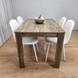 KOSY KOALA Rustic Effect Wooden Dining Table Set with 4 white Gem Pattern Chairs Dining Room Furniture in Brown - thumbnail 4