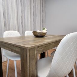 KOSY KOALA Rustic Effect Wooden Dining Table Set with 4 white Gem Pattern Chairs Dining Room Furniture in Brown - thumbnail 8