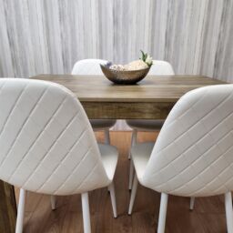 KOSY KOALA Rustic Effect Wooden Dining Table Set with 4 white Gem Pattern Chairs Dining Room Furniture in Brown - thumbnail 7
