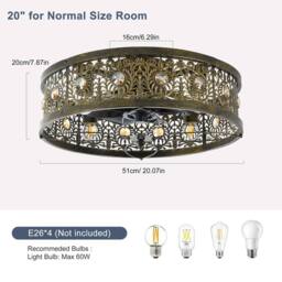 NIVOR 50cm Caged Vintage Victorian Rustic Crystal Ceiling Fans with Lights in Bronze - thumbnail 2