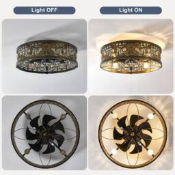 NIVOR 50cm Caged Vintage Victorian Rustic Crystal Ceiling Fans with Lights in Bronze - thumbnail 5