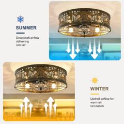 NIVOR 50cm Caged Vintage Victorian Rustic Crystal Ceiling Fans with Lights in Bronze - thumbnail 3