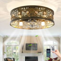 NIVOR 50cm Caged Vintage Victorian Rustic Crystal Ceiling Fans with Lights in Bronze - thumbnail 1