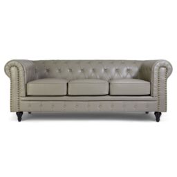 Bravich LTD Chesterfield Faux Leather 2 Seater Sofa Button Tufted with Wooden Legs in Grey