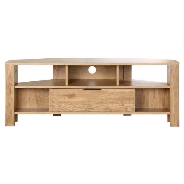 CALICOSY Corner TV Unit With 1 Drawer, Oak Finish - W120 Cm in Light Brown - image 1