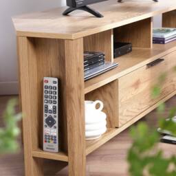 CALICOSY Corner TV Unit With 1 Drawer, Oak Finish - W120 Cm in Light Brown - thumbnail 4