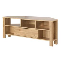 CALICOSY Corner TV Unit With 1 Drawer, Oak Finish - W120 Cm in Light Brown - thumbnail 3