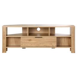 CALICOSY Corner TV Unit With 1 Drawer, Oak Finish - W120 Cm in Light Brown