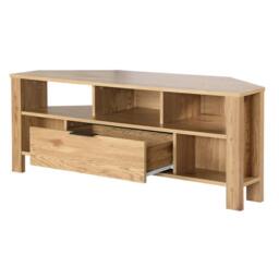 CALICOSY Corner TV Unit With 1 Drawer, Oak Finish - W120 Cm in Light Brown - thumbnail 6