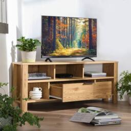 CALICOSY Corner TV Unit With 1 Drawer, Oak Finish - W120 Cm in Light Brown - thumbnail 5
