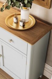 FWStyle 2 Door 2 Drawer Oak Sideboard Ready Assembled Cream Linen - thumbnail 3