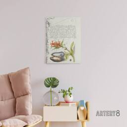 "Artery8 Flower Mussel & Ladybird Calligraphy Canvas Wall Art Print in White - Size: W12"" x H16""" - thumbnail 3