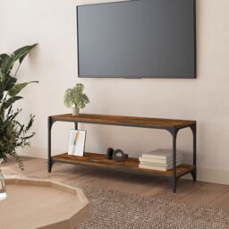 Berkfield Home TV Cabinet Smoked Oak 100x33x41 cm Engineered Wood & Steel in Brown - Size: 100 x 33 x 41 cm