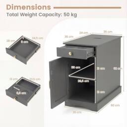 Costway Wooden End Table w/ Charging Station Nightstand Side Table w/Drawer in Grey - thumbnail 2