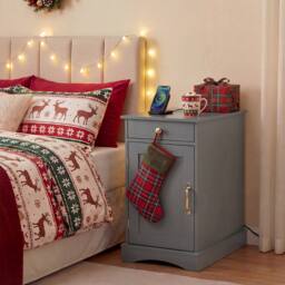 Costway Wooden End Table w/ Charging Station Nightstand Side Table w/Drawer in Grey - thumbnail 8