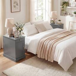 Costway Wooden End Table w/ Charging Station Nightstand Side Table w/Drawer in Grey - thumbnail 7