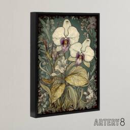 "Artery8 Orchid Flowers Art Nouveau Framed Canvas Wall Art Print - Size: W12"" x H16""" - thumbnail 2
