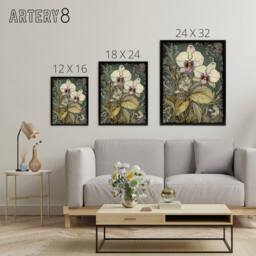 "Artery8 Orchid Flowers Art Nouveau Framed Canvas Wall Art Print - Size: W12"" x H16""" - thumbnail 4