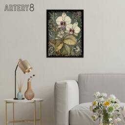 "Artery8 Orchid Flowers Art Nouveau Framed Canvas Wall Art Print - Size: W12"" x H16""" - thumbnail 3