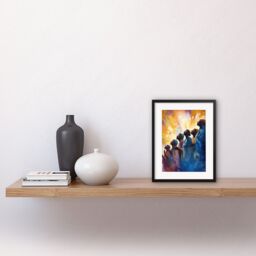 "Artery8 Wall Art Print Female Gospel Choir Group Singing Hymns Modern Watercolour Painting Artwork Framed 9X7 Inch in Black - Size: W7"" x H9""" - thumbnail 2