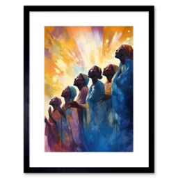 "Artery8 Wall Art Print Female Gospel Choir Group Singing Hymns Modern Watercolour Painting Artwork Framed 9X7 Inch in Black - Size: W7"" x H9""" - thumbnail 1