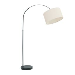 ValueLights Louis Black Arched Curved Floor Lamp with Fabric Drum Lamp Shade in White - thumbnail 2