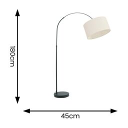 ValueLights Louis Black Arched Curved Floor Lamp with Fabric Drum Lamp Shade in White - thumbnail 4