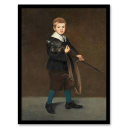 Artery8 Edouard Manet Framed Wall Art Boy with a Sword Portrait Painting in Brown - Size: A4 - thumbnail 1
