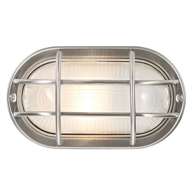 Happy Homewares Cast Aluminium Outdoor Oval Bulkhead Wall Light in Metallic Silver - image 1