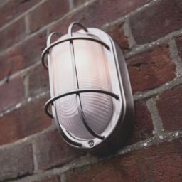 Happy Homewares Cast Aluminium Outdoor Oval Bulkhead Wall Light in Metallic Silver - thumbnail 4