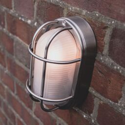 Happy Homewares Cast Aluminium Outdoor Oval Bulkhead Wall Light in Metallic Silver - thumbnail 3
