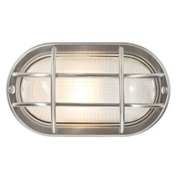 Happy Homewares Cast Aluminium Outdoor Oval Bulkhead Wall Light in Metallic Silver