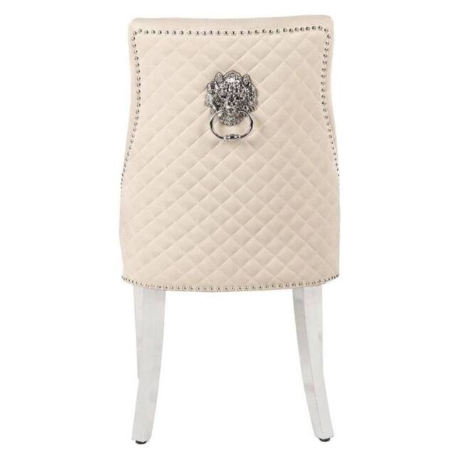 HOME LUXE INTERIOR Pair Of Minister Brushed Velvet Dining Chair With Lion Knocker Beige - Size: 1 Seater - image 1