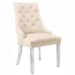 HOME LUXE INTERIOR Pair Of Minister Brushed Velvet Dining Chair With Lion Knocker Beige - Size: 1 Seater - thumbnail 2