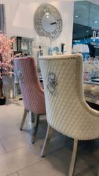 HOME LUXE INTERIOR Pair Of Minister Brushed Velvet Dining Chair With Lion Knocker Beige - Size: 1 Seater - thumbnail 4