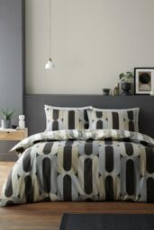 Fusion 'Orea' Retro Inspired Easycare Duvet Cover Set in Charcoal - Size: Single - thumbnail 1