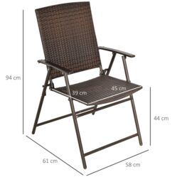 OUTSUNNY 2pcs Folding Garden Chair Rattan Bistro Set with Armrest for Outdoor Steel Frame in Brown - thumbnail 3