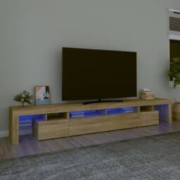 Berkfield Home TV Cabinet with LED Lights Sonoma Oak 260x36.5x40 cm in Light Brown - thumbnail 2