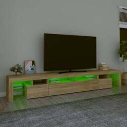 Berkfield Home TV Cabinet with LED Lights Sonoma Oak 260x36.5x40 cm in Light Brown - thumbnail 4
