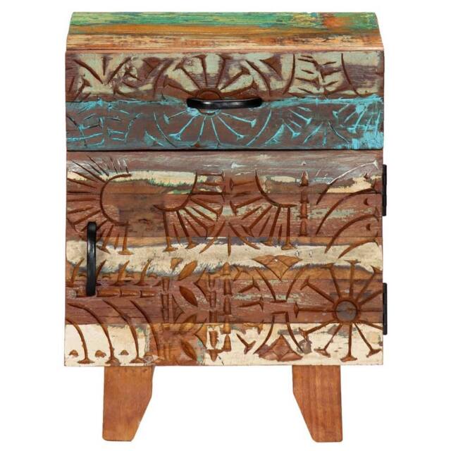 Berkfield Home Hand Carved Bedside Cabinet 40x30x50 cm Solid Reclaimed Wood - Size: 40 x 30 x 50 cm - image 1