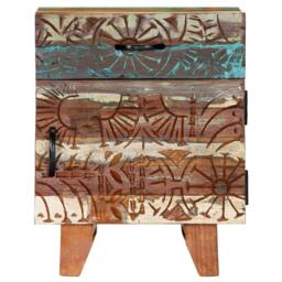 Berkfield Home Hand Carved Bedside Cabinet 40x30x50 cm Solid Reclaimed Wood - Size: 40 x 30 x 50 cm - thumbnail 3