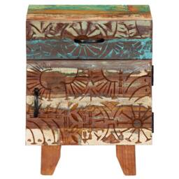 Berkfield Home Hand Carved Bedside Cabinet 40x30x50 cm Solid Reclaimed Wood - Size: 40 x 30 x 50 cm - thumbnail 1