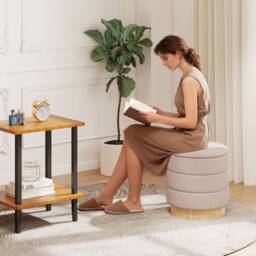 Costway Modern Round Storage Ottoman Upholstered Chenille Foot Stool W/ Lid in Beige - thumbnail 5