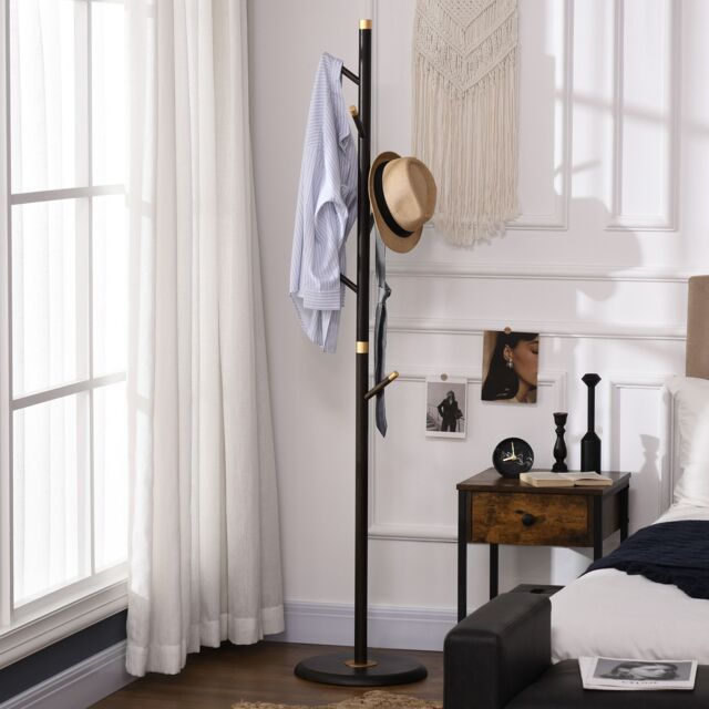 HOMCOM Freestanding Coat Rack Stand Coat Hanger with 6 Hooks in Brown - image 1
